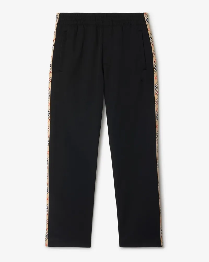 Burberry Baumwollmisch-Trainingshose mit Check-Besatz , Size Black