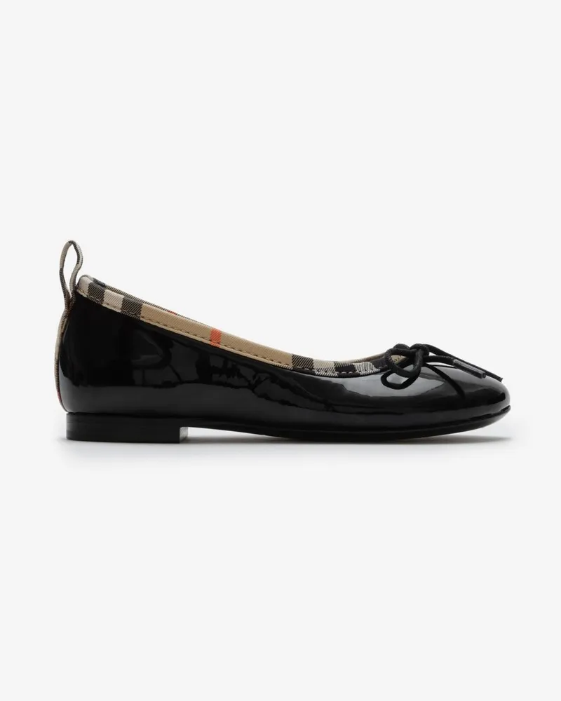 Burberry Lack-Ballerinas mit Check-Besatz , Size Schwarz