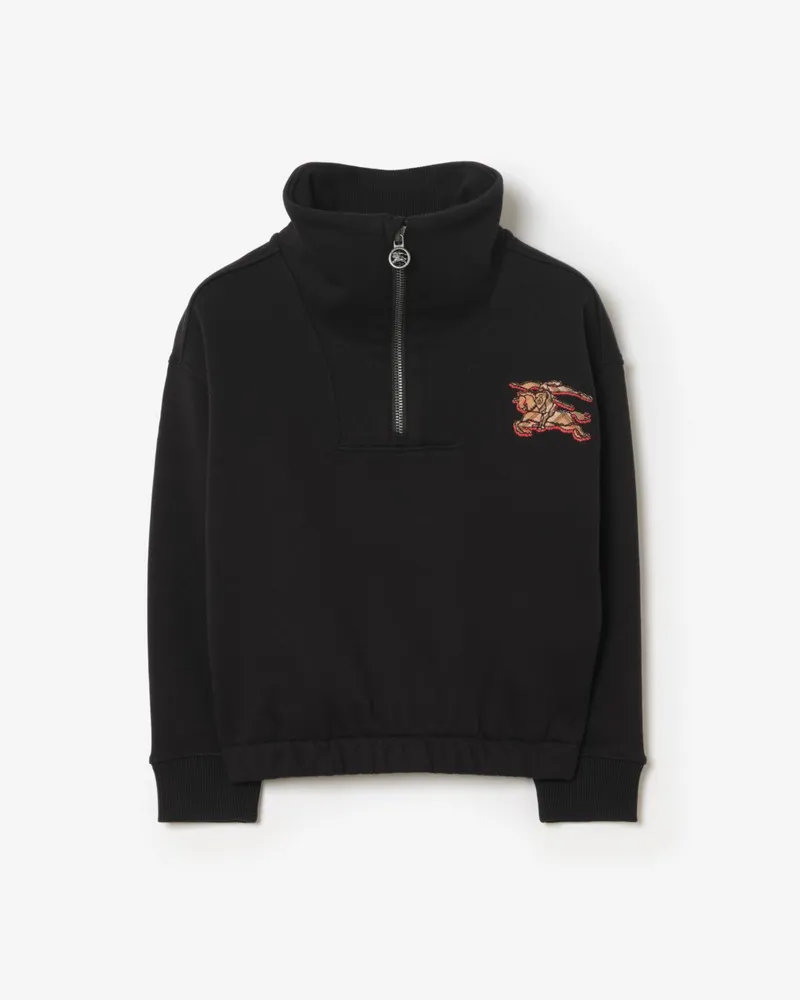 Burberry Baumwollpullover mit halblangem Reißverschluss und Knight in Check , Size Black