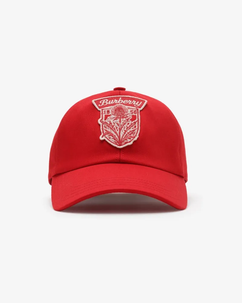Burberry Gabardine-Basecap mit Distelwappen Poppy-rot