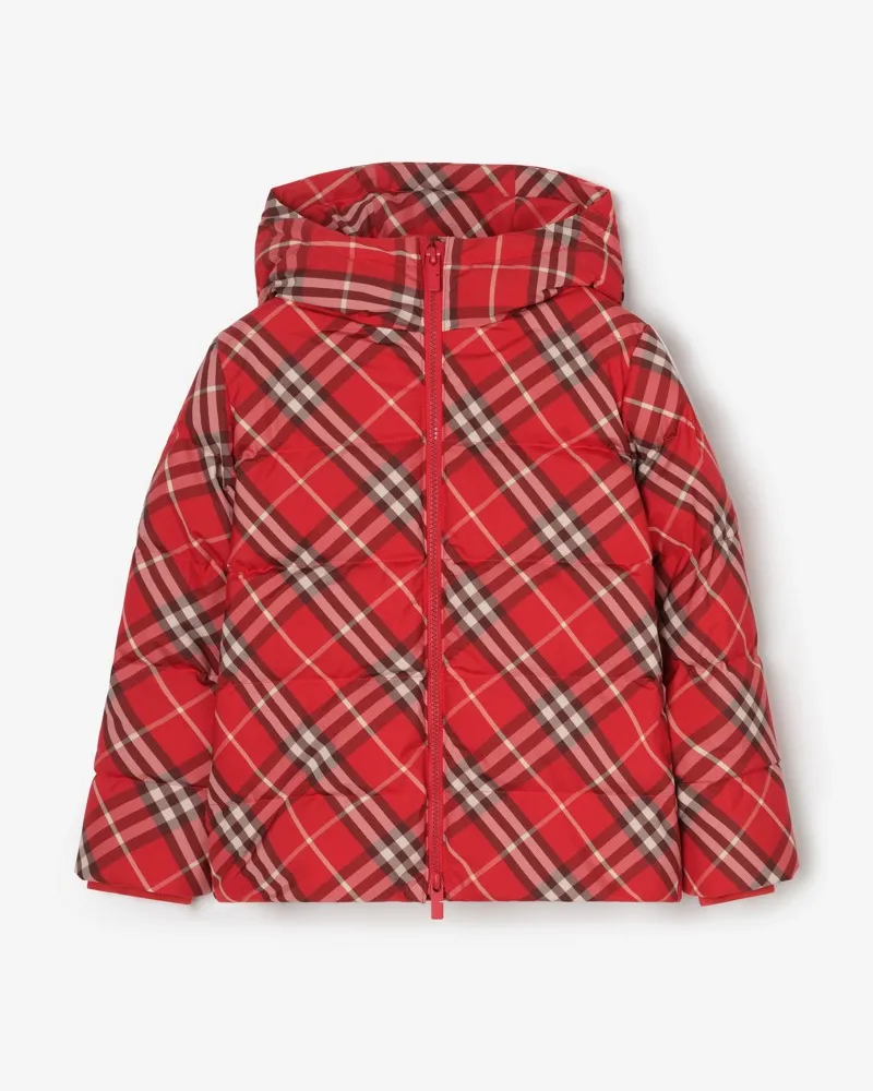 Burberry Wattierter Kapuzenmantel in Check , Size Crayon-rot