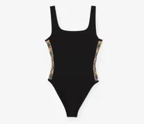 Badeanzug mit Check-Besatz , Size