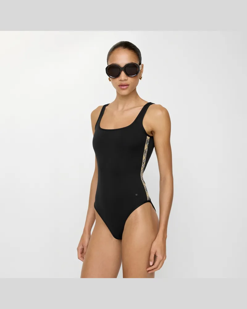 Burberry Badeanzug mit Check-Besatz , Size Schwarz