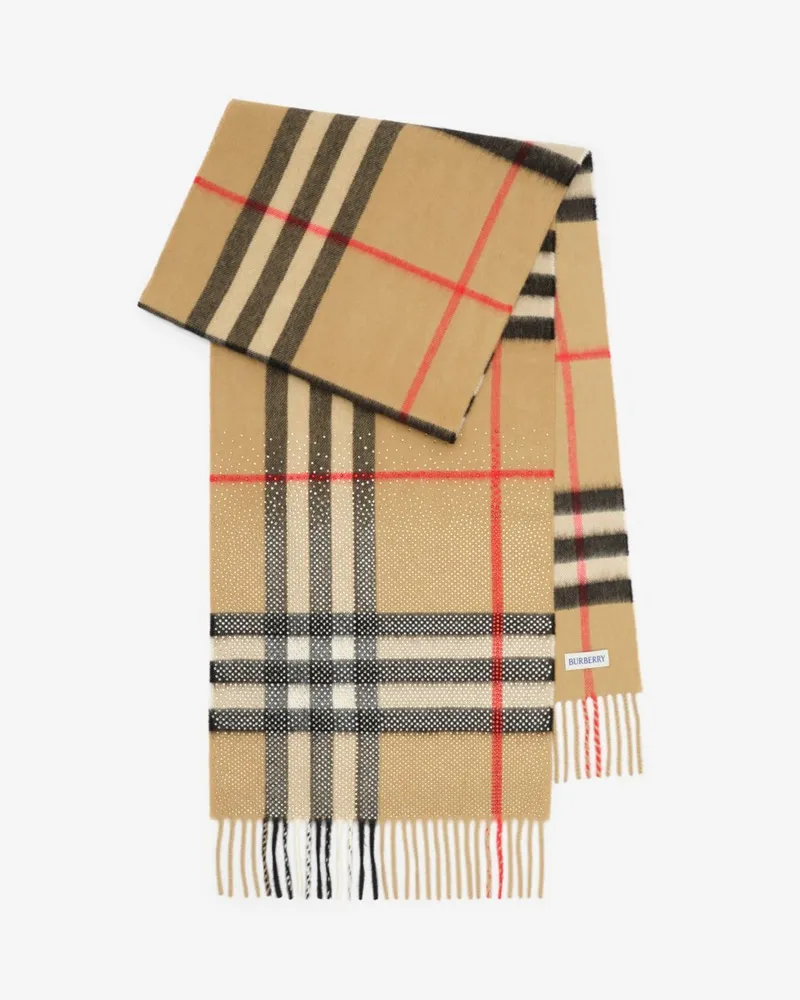 Burberry Kaschmirschal in Check mit Kristallbesatz Vintage-beige