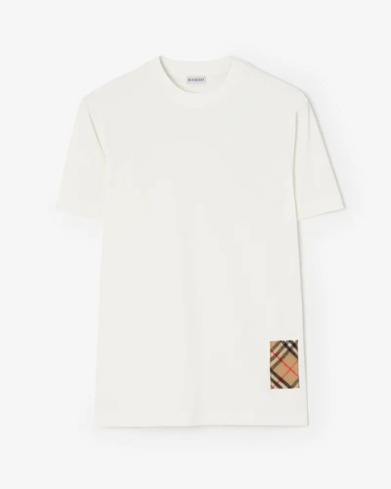 Burberry Baumwoll-T-Shirt mit Kaschmirpatch in Check , Size Chalk