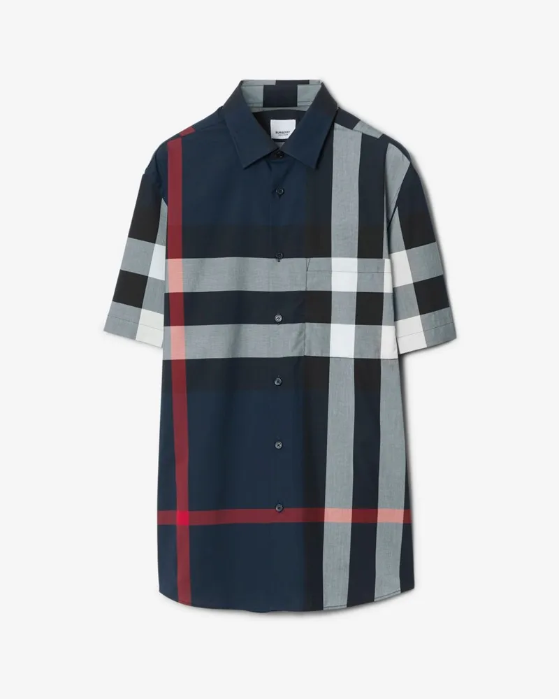 Burberry Baumwollhemd in Check Marineblau