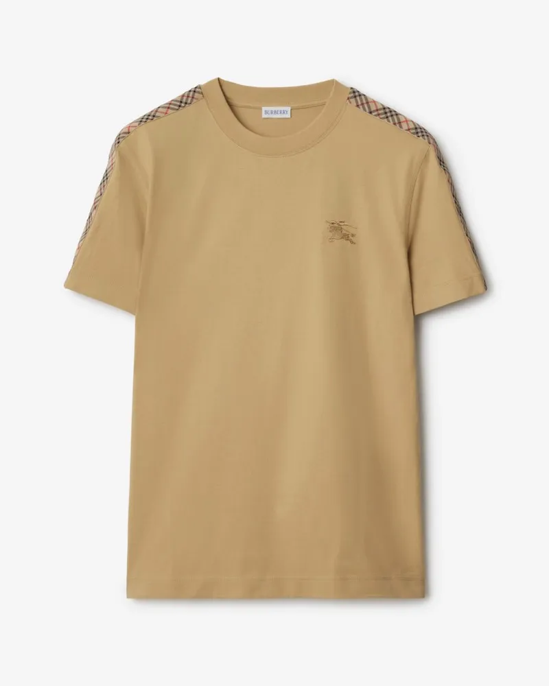 Burberry Baumwoll-T-Shirt mit Check-Besatz Beige-beige