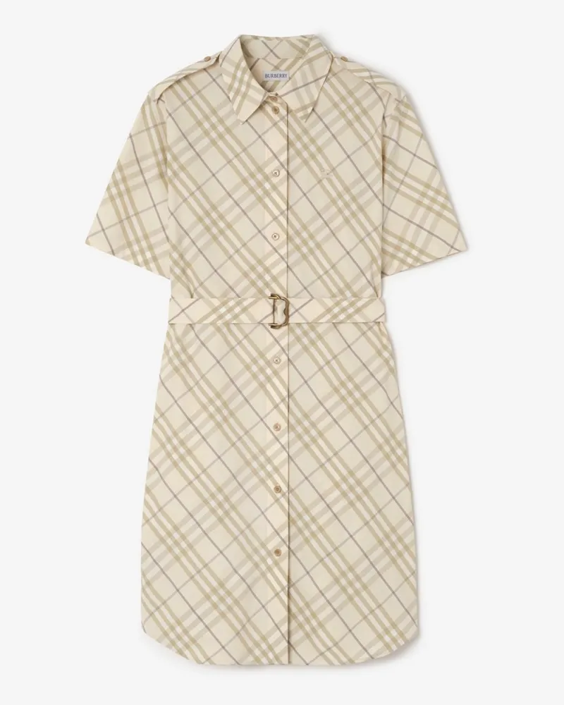 Burberry Baumwoll-Hemdkleid in Check , Size Sesame