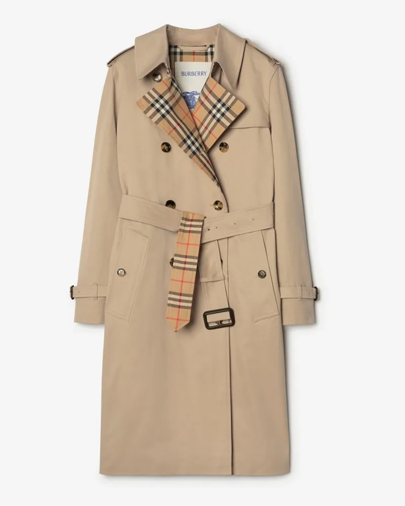 Burberry Langer Trenchcoat „Lakefield“ aus Gabardine , Size Honey-beige