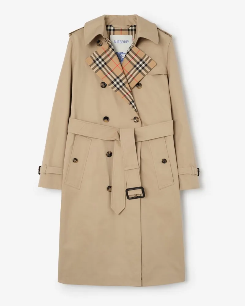 Burberry Langer Trenchcoat „Lakefield“ aus Gabardine , Size Honey-beige