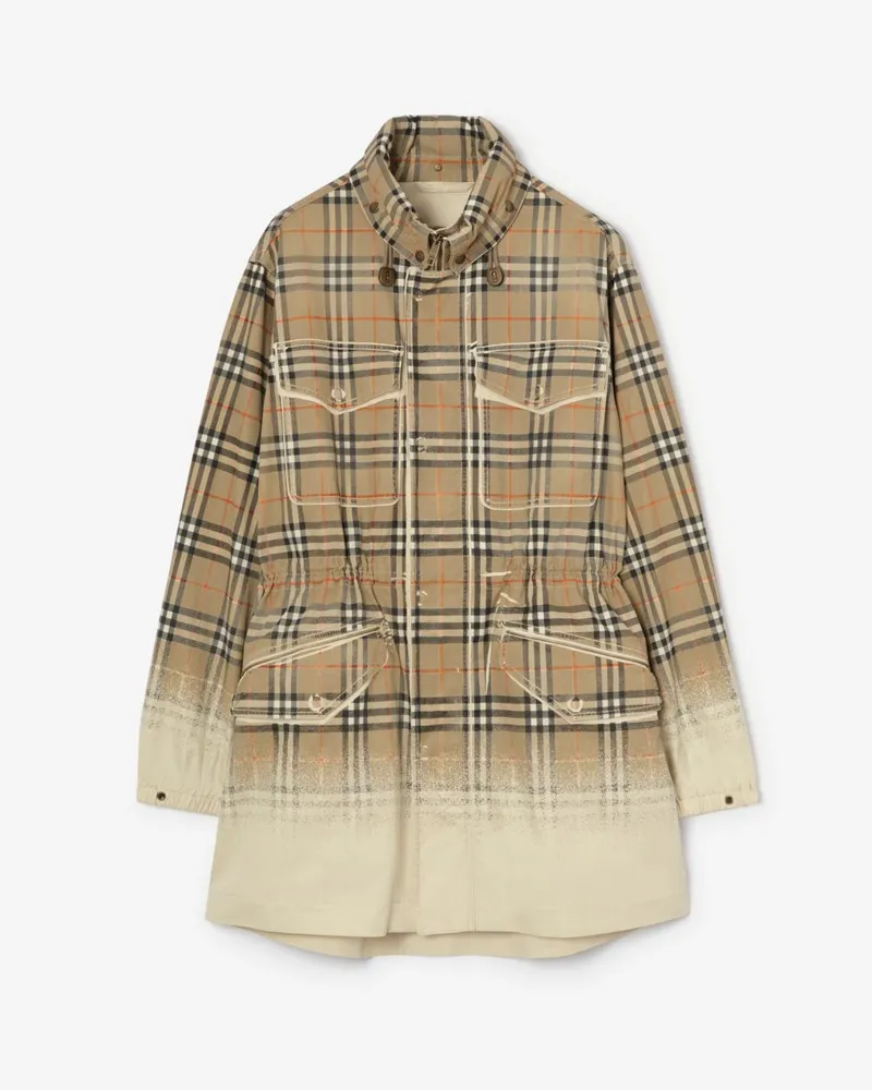Burberry Parka aus Tropen-Gabardine in Check mit Farbverlauf , Size Taupe