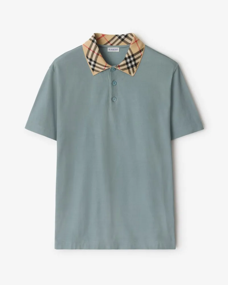 Burberry Baumwoll-Poloshirt mit Check-Kragen Blue-grün