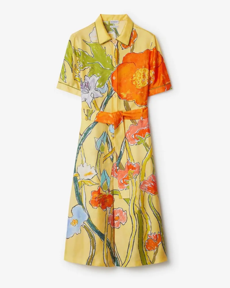 Burberry Seidenhemdkleid mit Highgrove-Blumenmotiv Buttermilk