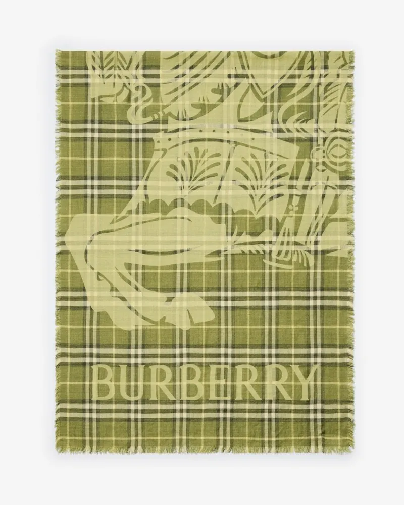 Burberry Breiterer Woll-Seiden-Schal in Check mit EKD-Motiv Pea-grün