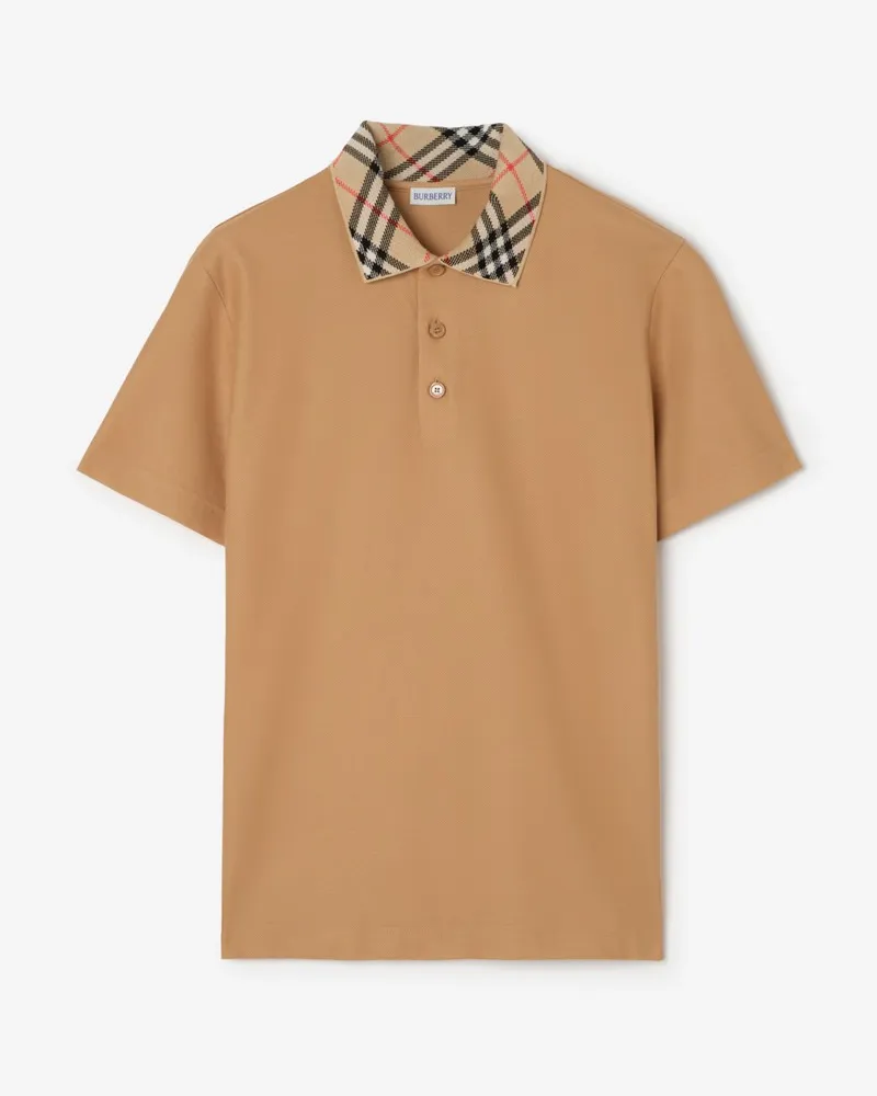 Burberry Baumwoll-Poloshirt mit Check-Kragen , Size Beige