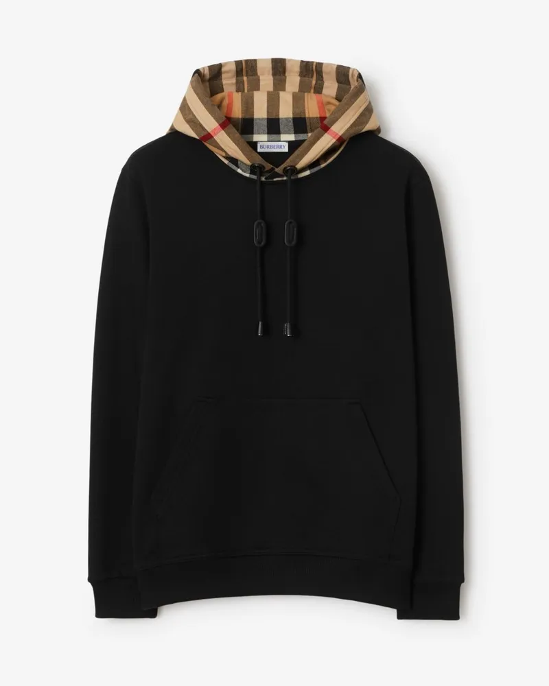 Burberry Baumwollpullover mit Check-Kapuze Schwarz