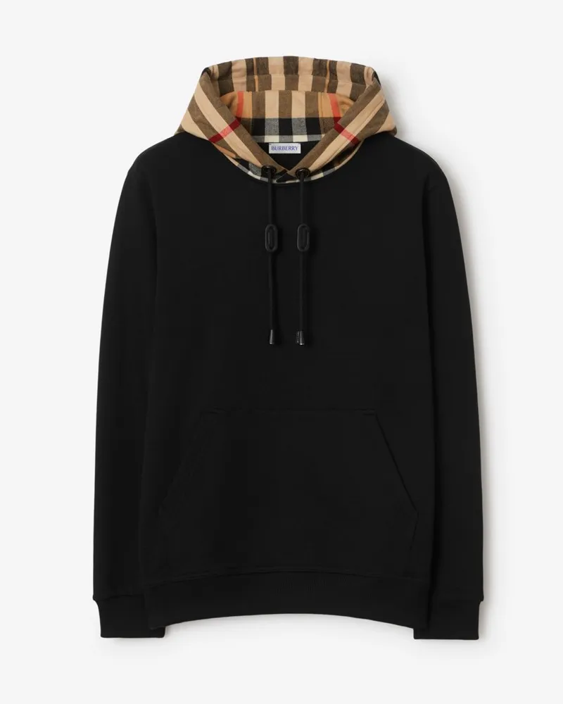 Burberry Baumwollpullover mit Check-Kapuze Schwarz
