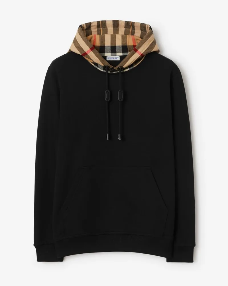 Burberry Baumwollpullover mit Check-Kapuze , Size Schwarz