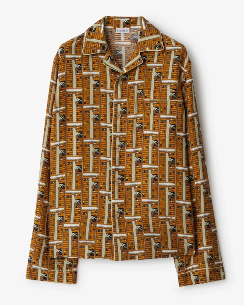 Burberry Seiden-Pyjamaoberteil mit Bus-Print Pumpkin