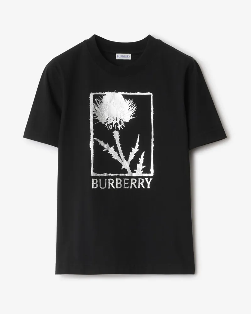 Burberry Baumwoll-T-Shirt mit Distelmotiv Schwarz