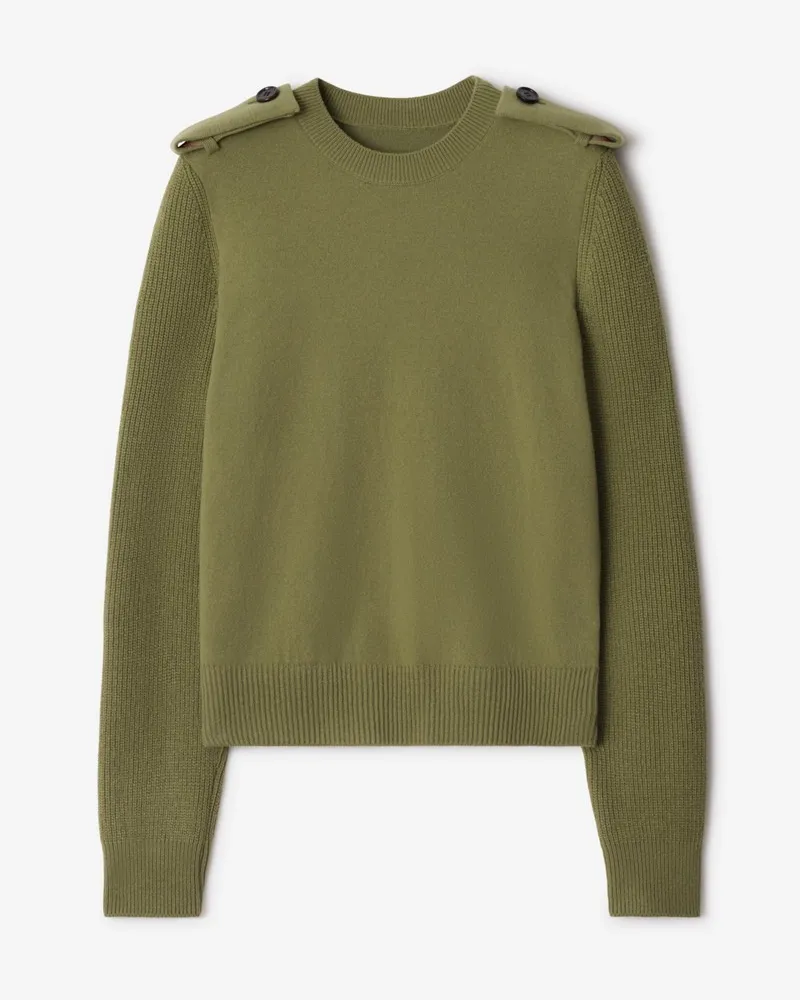 Burberry Woll-Kaschmirmisch-Pullover mit Check-Epauletten Wreath