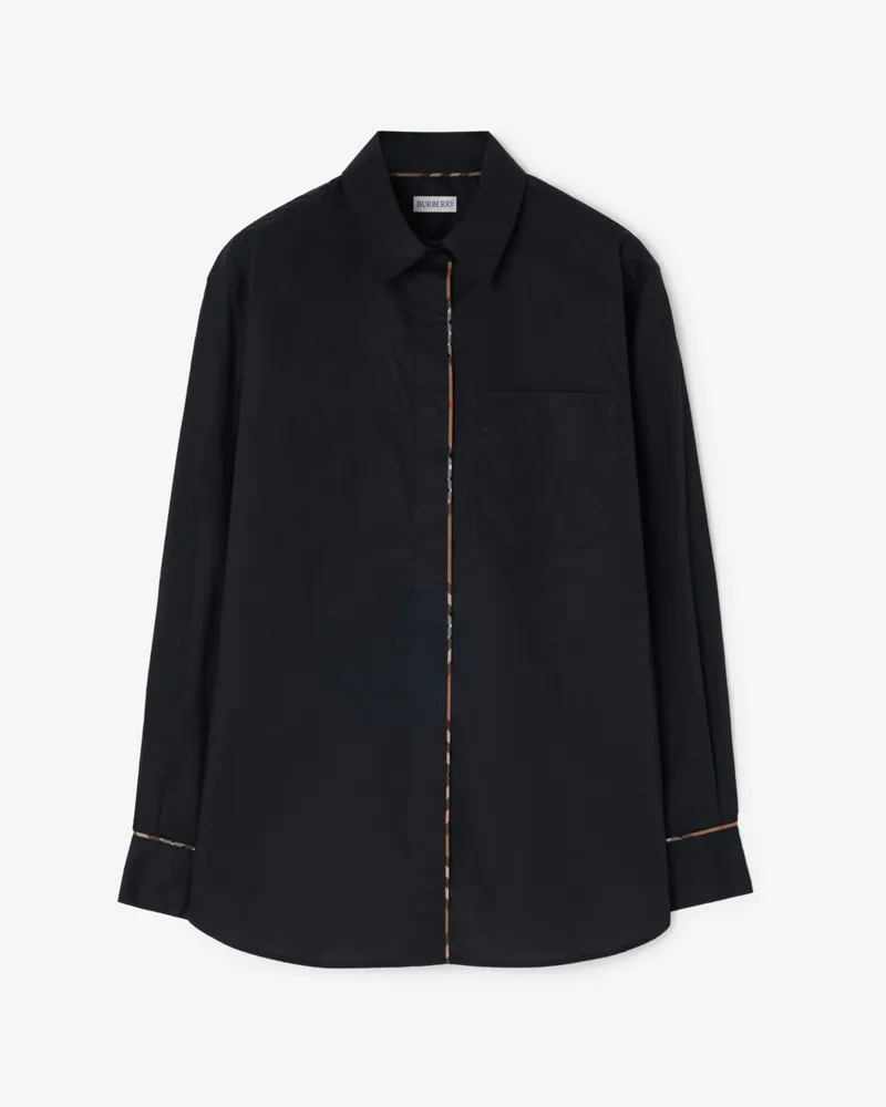 Burberry Legeres Baumwollhemd mit Check-Paspelierung , Size Marineblau