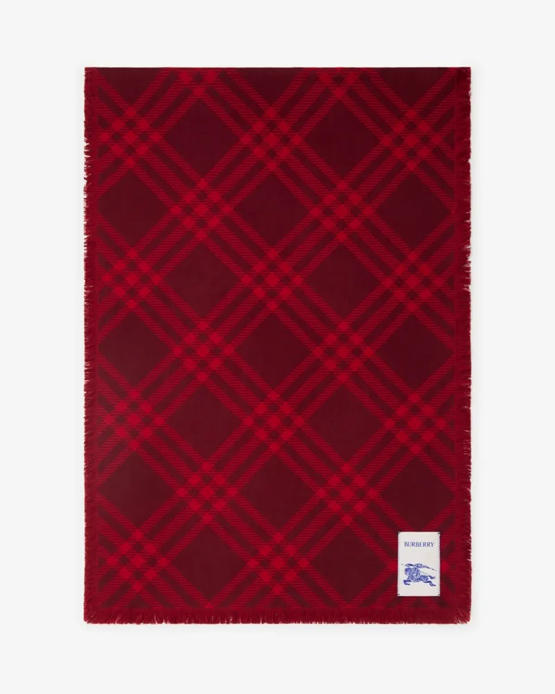 Burberry Breiterer Schal aus Wolle und Seide in Check Oxblood-rot