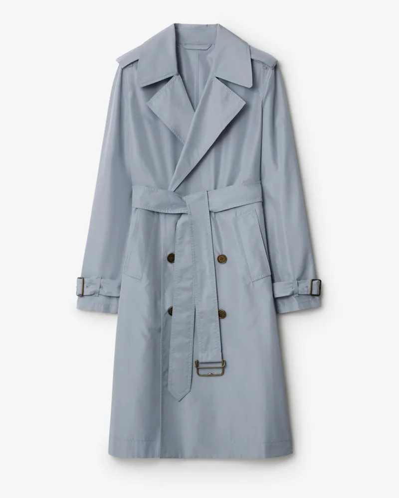 Burberry Langer Trenchcoat aus Seide Blue