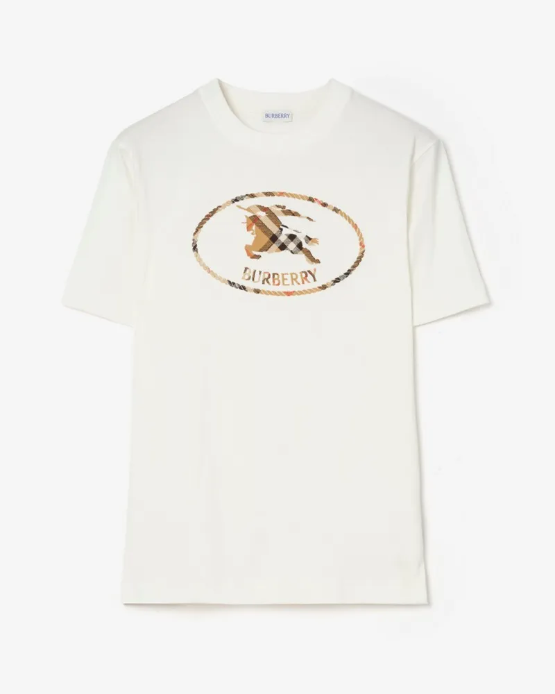 Burberry Baumwoll-T-Shirt mit Knight Stamp in Check , Size Chalk