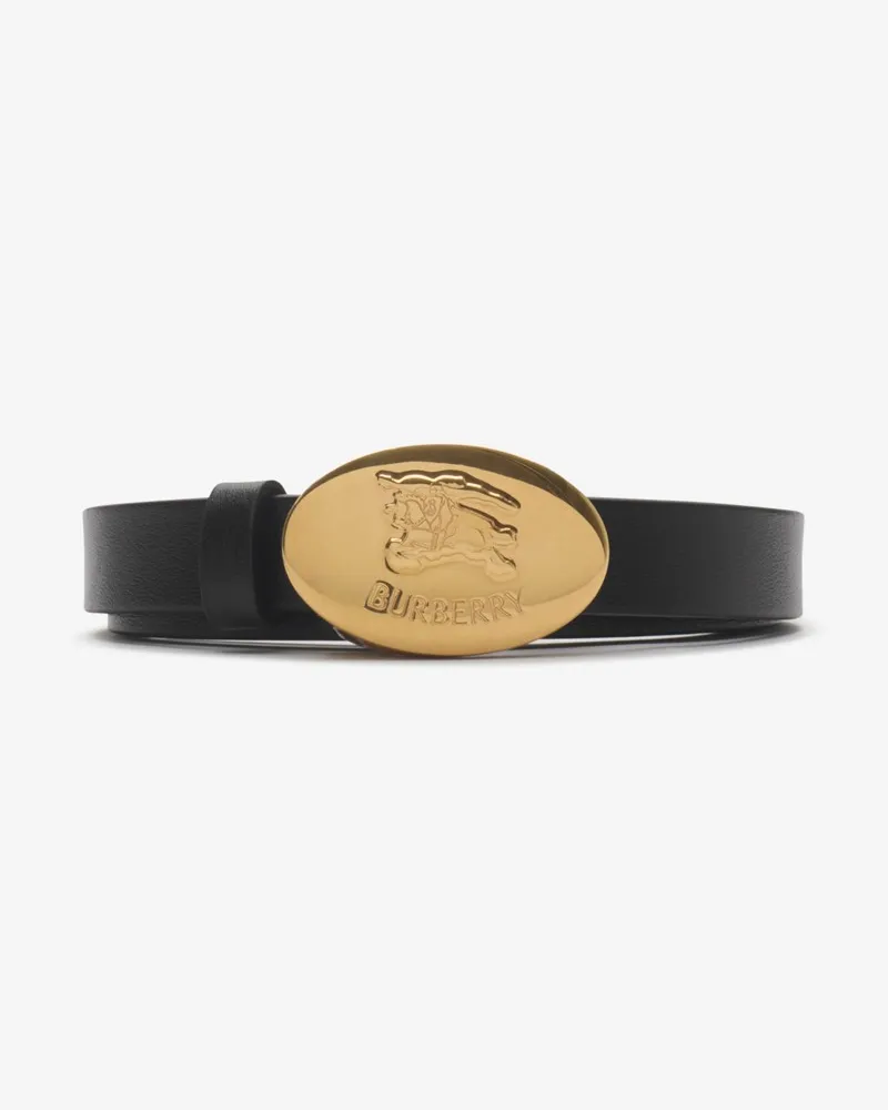 Burberry Schmaler wendbarer Ledergürtel mit Oval Knight Stamp Schwarz