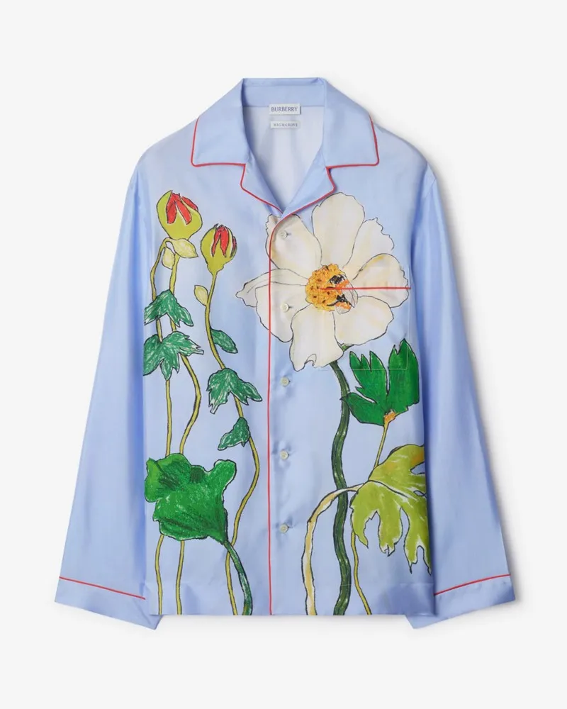 Burberry Seiden-Pyjamaoberteil mit Highgrove-Bienenmotiv Blau
