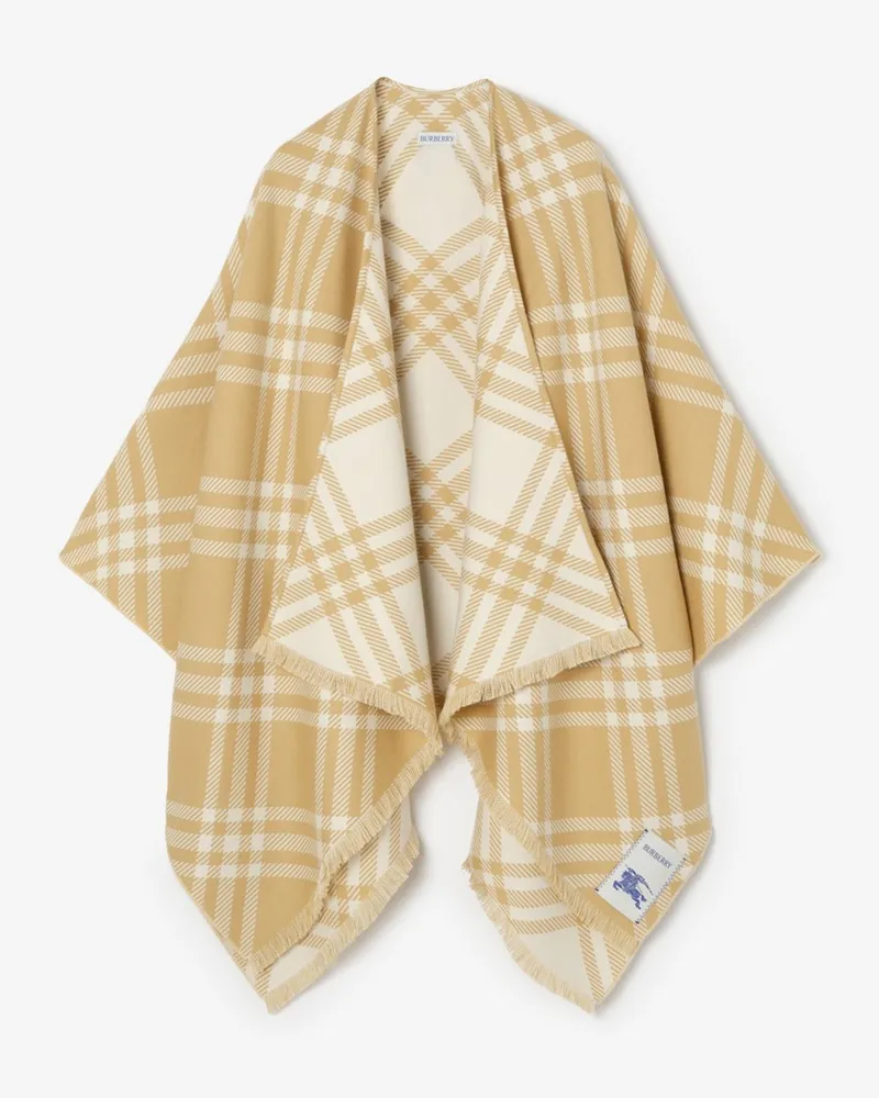 Burberry Cape aus Wolle, Seide und Kaschmir in Check Sand-beige