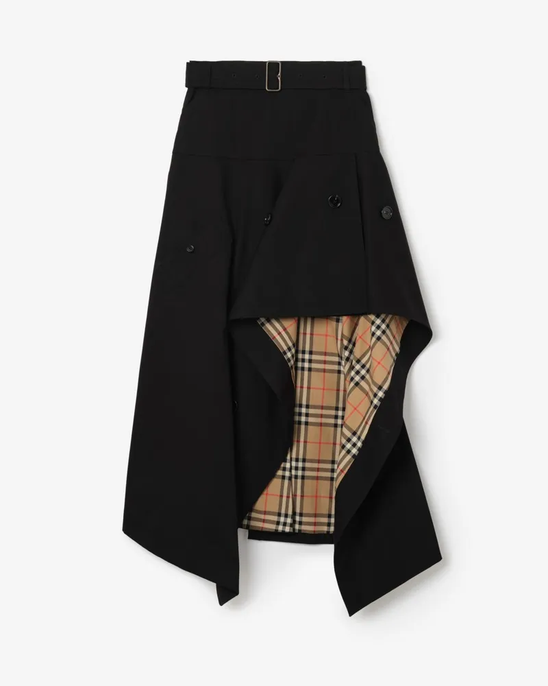 Burberry Asymmetrischer Gabardine-Trenchrock , Size Black