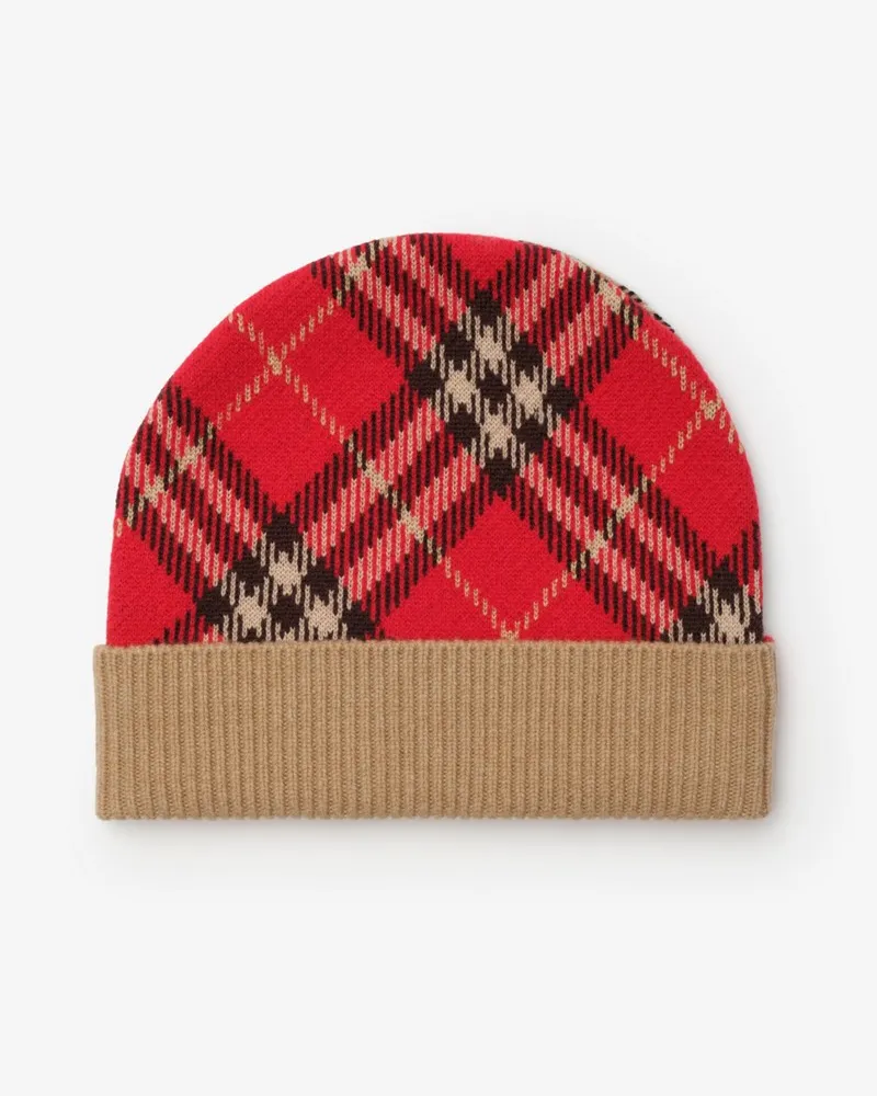 Burberry Beanie aus Wolle in Check , Size Crayon-rot