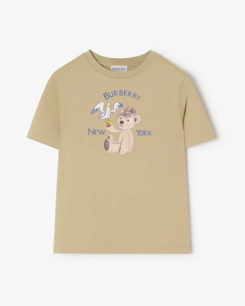 Burberry Baumwoll-T-Shirt mit Thomas Teddybär und New-York-Motiv , Size Beige