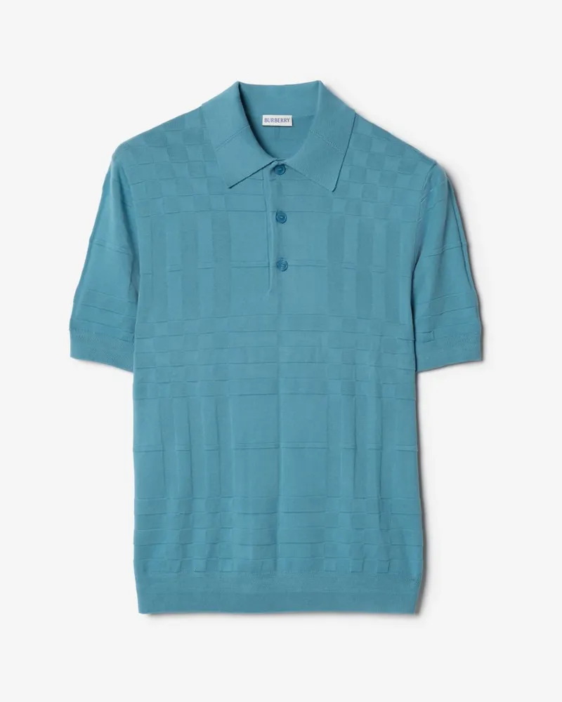 Burberry Baumwoll-Poloshirt mit Karomuster , Size Peacock-türkis