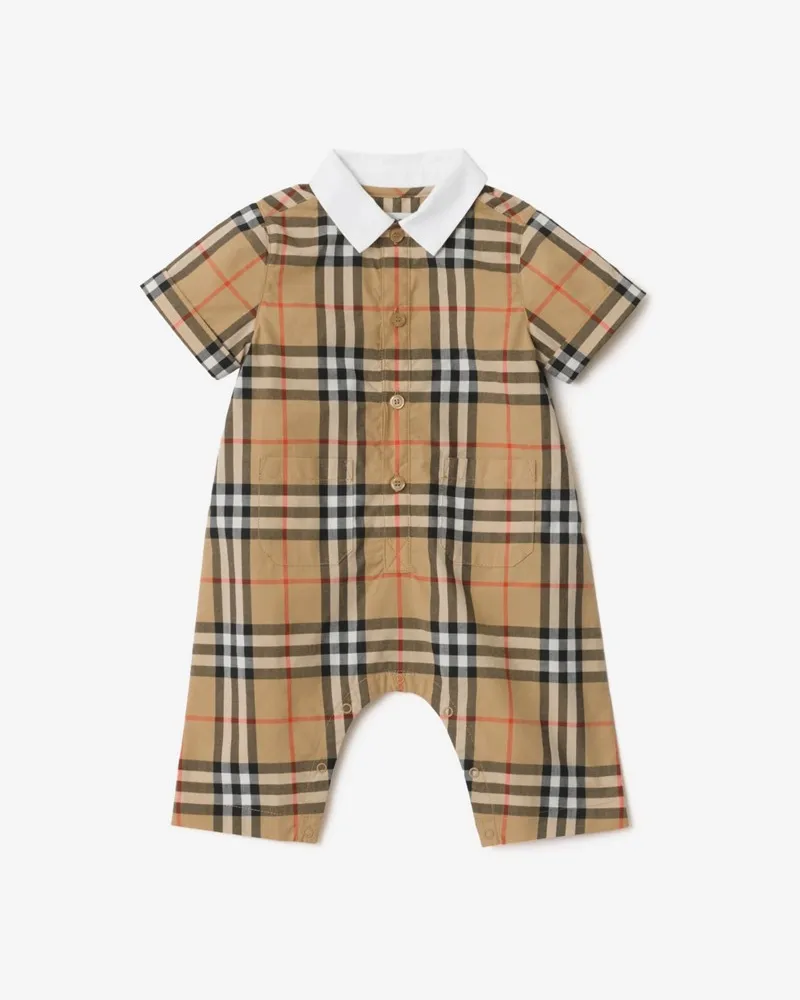 Burberry Baumwoll-Spielanzug in Check , Size Sand-beige