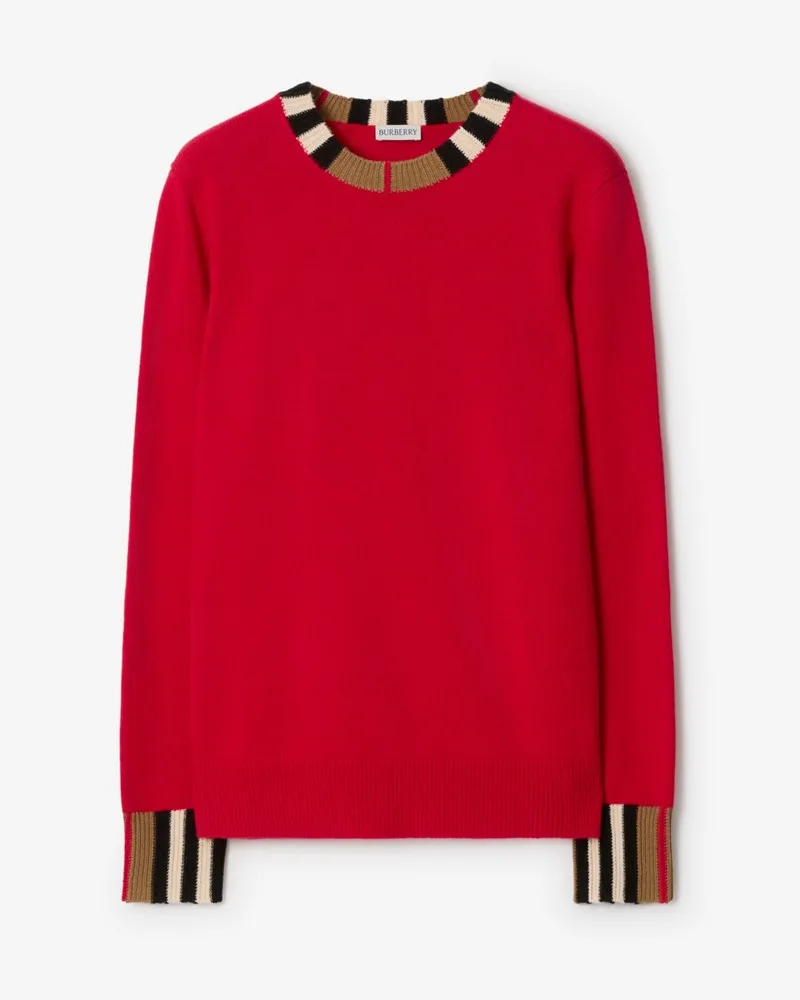 Burberry Woll-Kaschmirpullover mit Streifenbesatz Rot