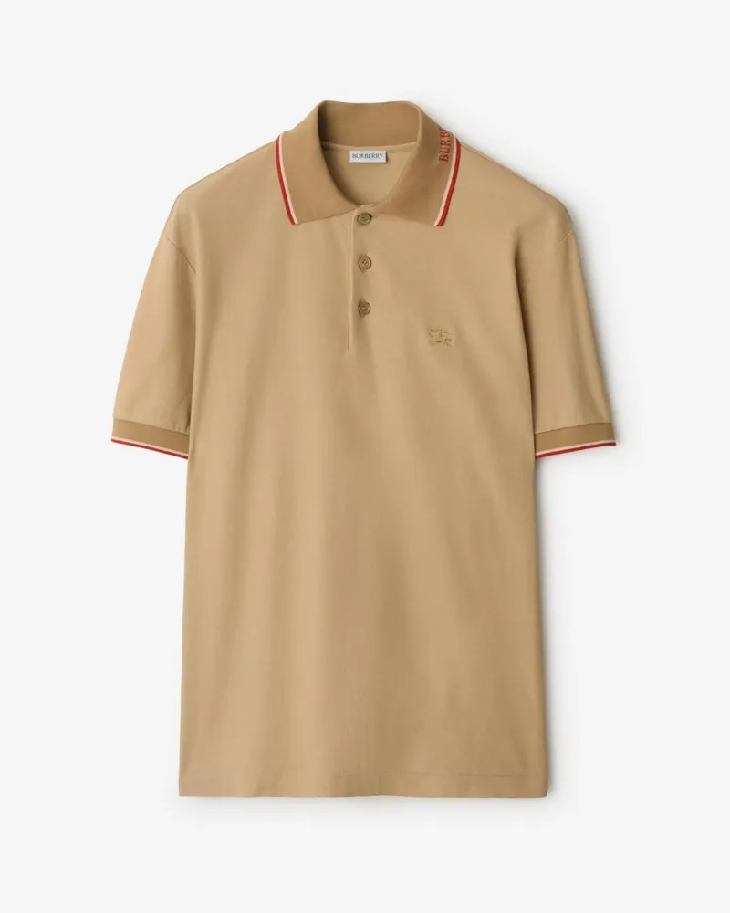 Burberry Baumwoll-Poloshirt mit Logo-Kragen Flachsfarben