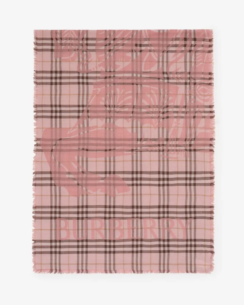 Burberry Wide EKD Check Wool Silk Scarf Bow