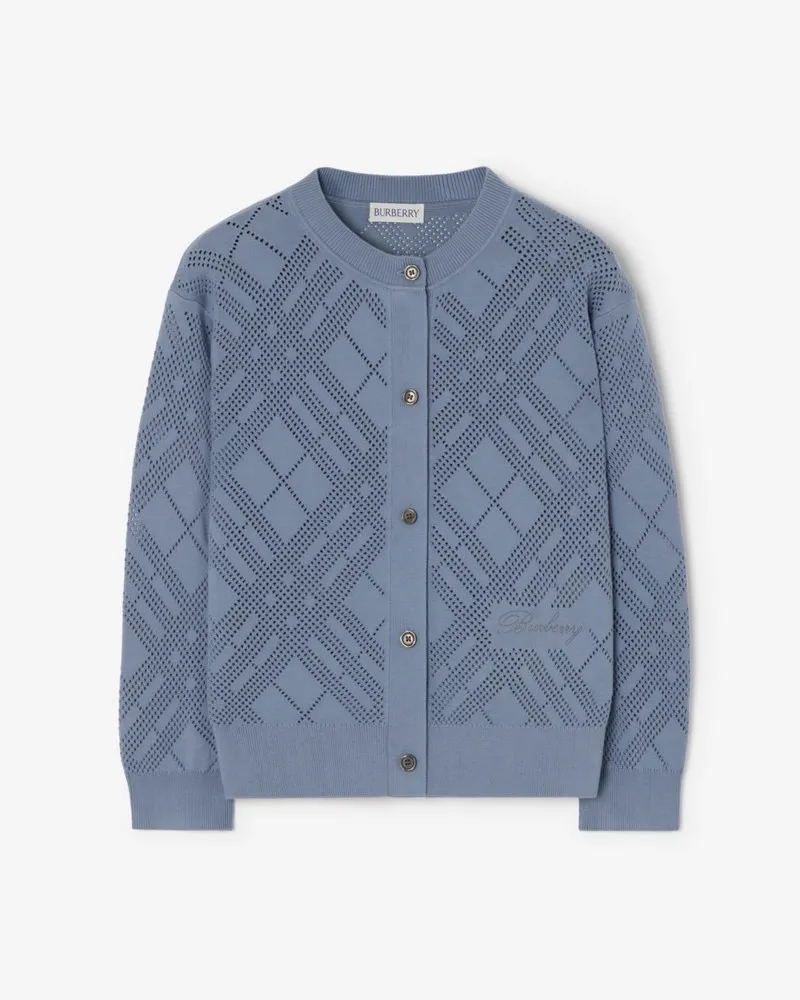 Burberry Baumwollcardigan im Pointelle-Strick , Size Steel-blau