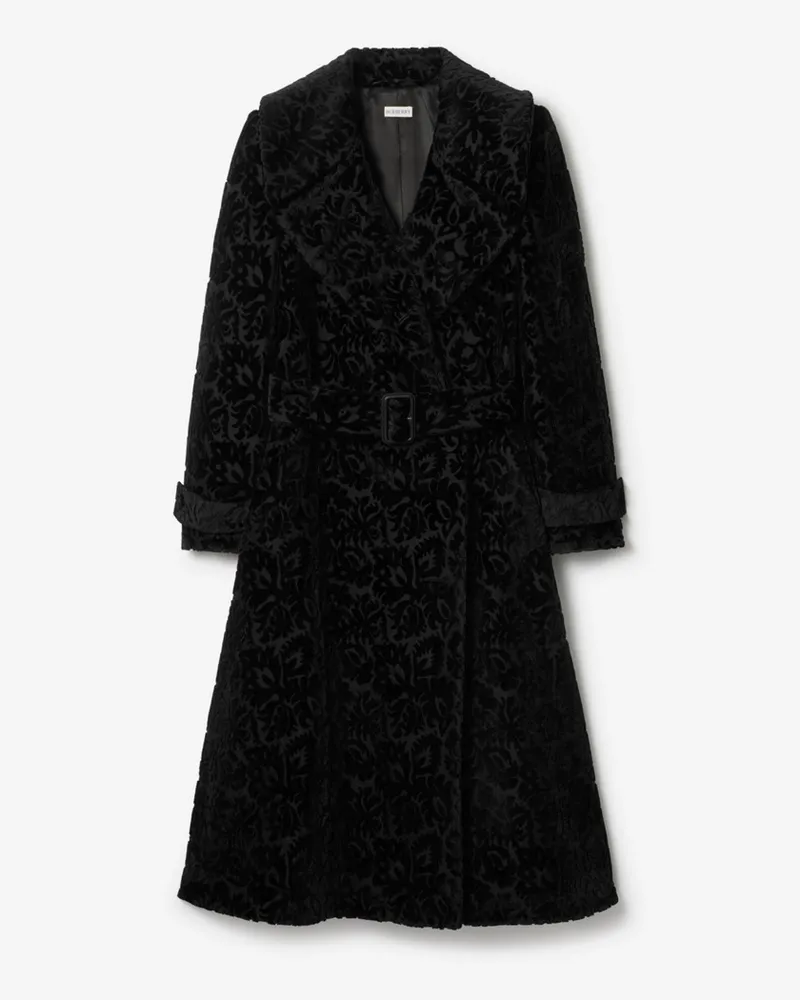 Burberry Eleganter Seidenmisch-Samtmantel mit Rankenmuster Schwarz