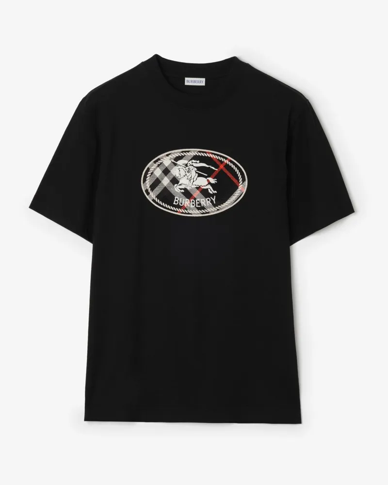 Burberry Baumwoll-T-Shirt mit Knight Stamp in Check Black