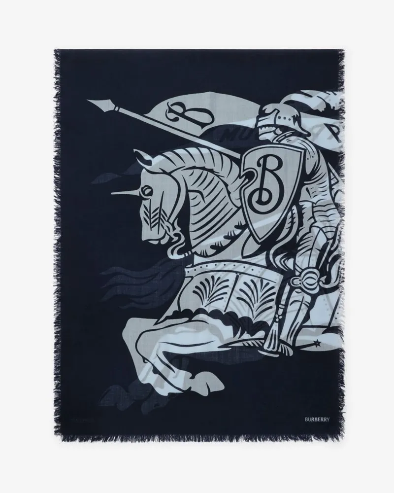 Burberry Breiter Wollschal mit EKD-Motiv Bank-blau