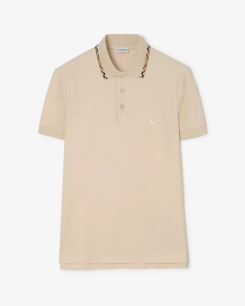 Burberry Baumwoll-Poloshirt mit Check-Besatz Calico-beige