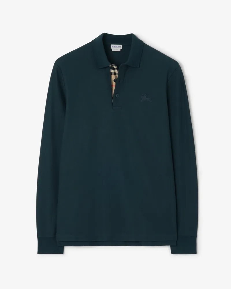 Burberry Langärmeliges Baumwoll-Poloshirt , Size Blaugrün