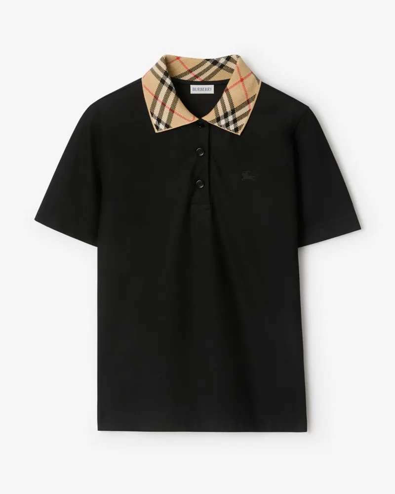 Burberry Baumwoll-Poloshirt mit Check-Kragen , Size Black