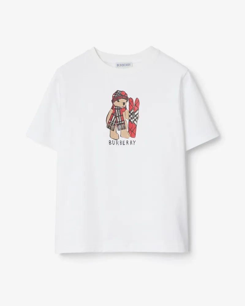 Burberry Baumwoll-T-Shirt mit Ski-Bär , Size Weiß