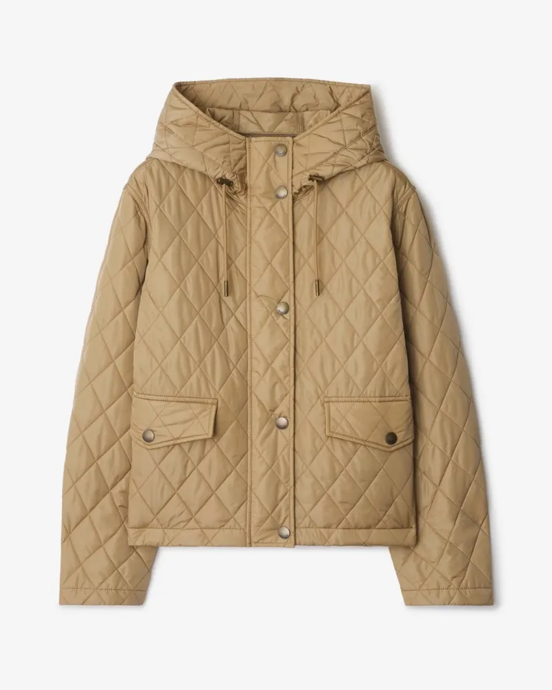 Burberry Cropped-Nylon-Steppjacke mit Kapuze Flachsfarben
