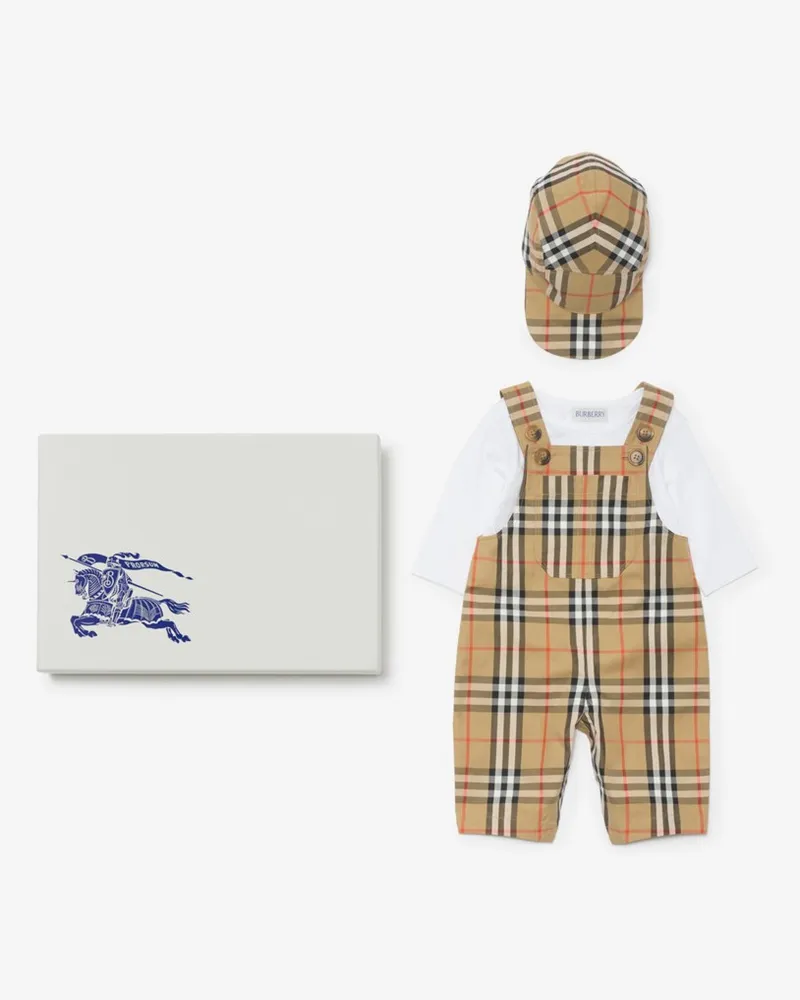Burberry Dreiteiliges Baby-Geschenkset aus Baumwolle in Check , Size Sand